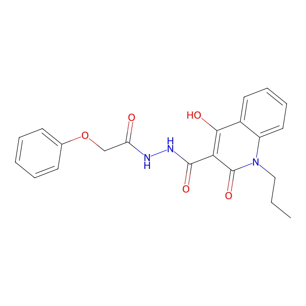 4-hydroxy-2-oxo-N'-(2-phenoxyacetyl)-1-propyl-quinoline-3-carbohydrazide molecular structure, CAS 331963-39-4