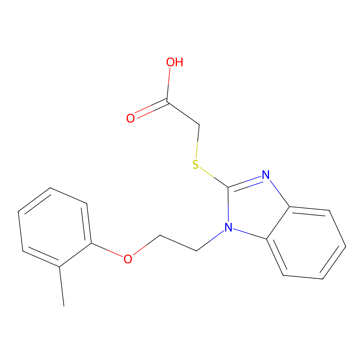 2-[1-[2-(2-Methylphenoxy)ethyl]benzimidazol-2-yl]sulfanylacetic acid molecular structure, CAS 331963-98-5