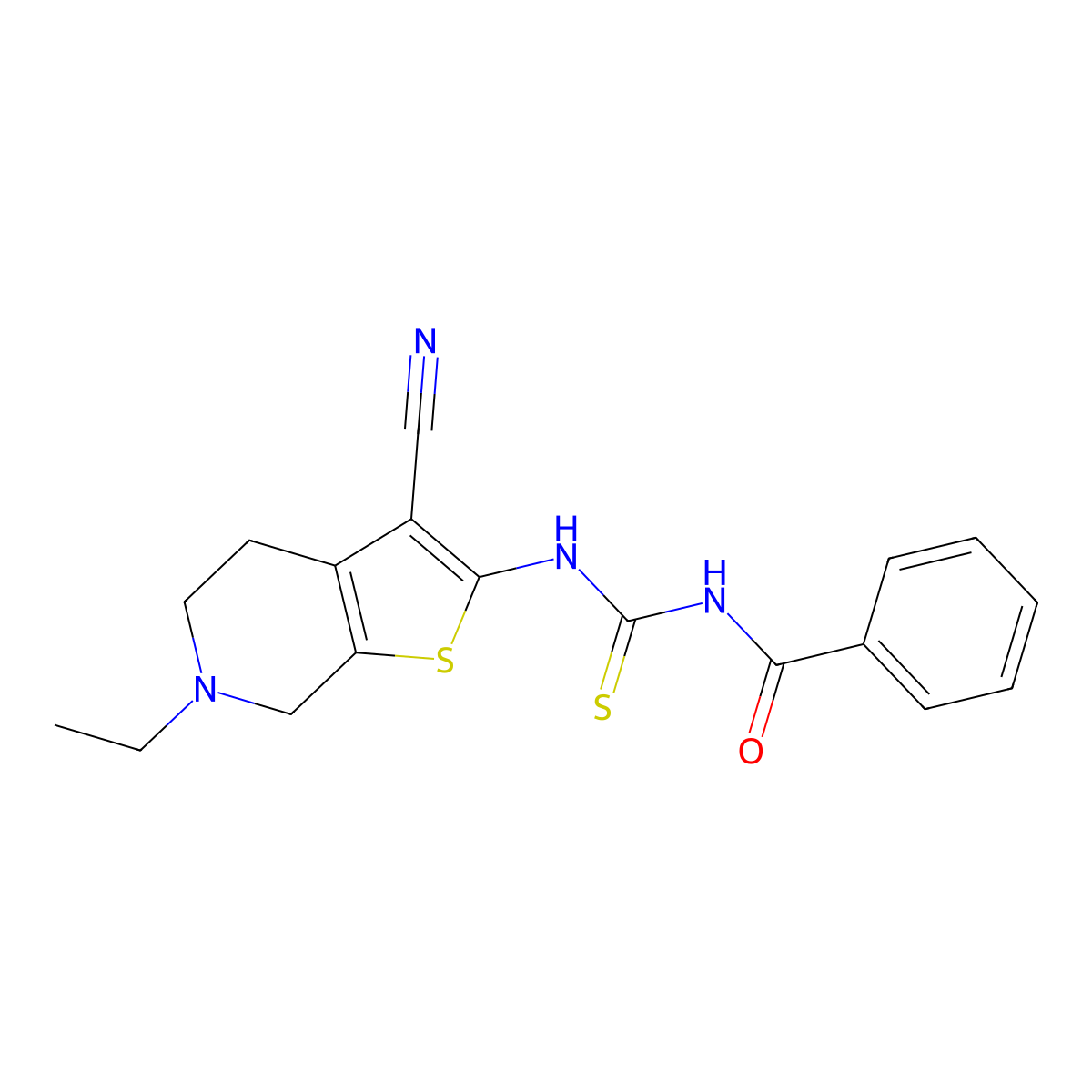 N-[(3-cyano-6-ethyl-5,7-dihydro-4H-thieno[2,3-c]pyridin-2-yl)carbamothioyl]benzamide molecular structure, CAS 331964-25-1