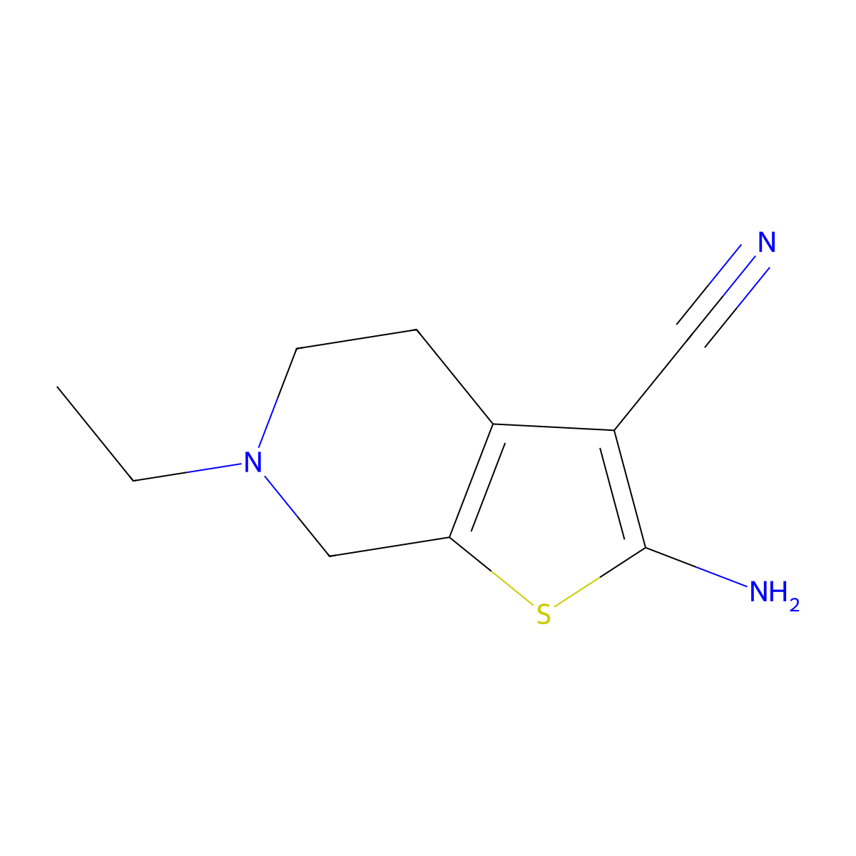 2-Amino-6-ethyl-4,5,6,7-tetrahydrothieno[2,3-c]pyridine-3-carbonitrile molecular structure, CAS 331964-26-2