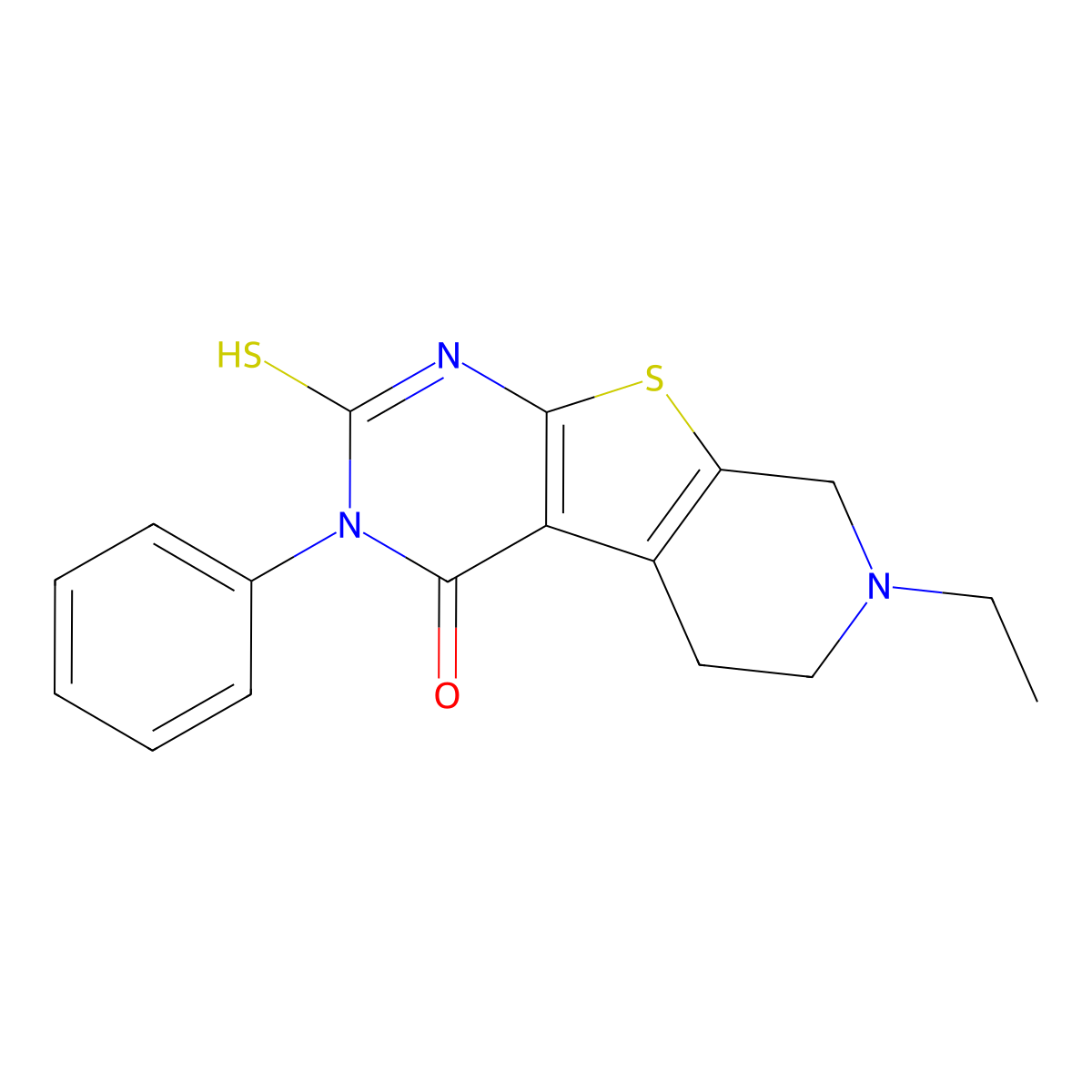 7-ethyl-3-phenyl-2-thioxo-2,3,5,6,7,8-hexahydropyrido[4',3':4,5]thieno[2,3-d]pyrimidin-4(1H)-one molecular structure, CAS 331964-31-9