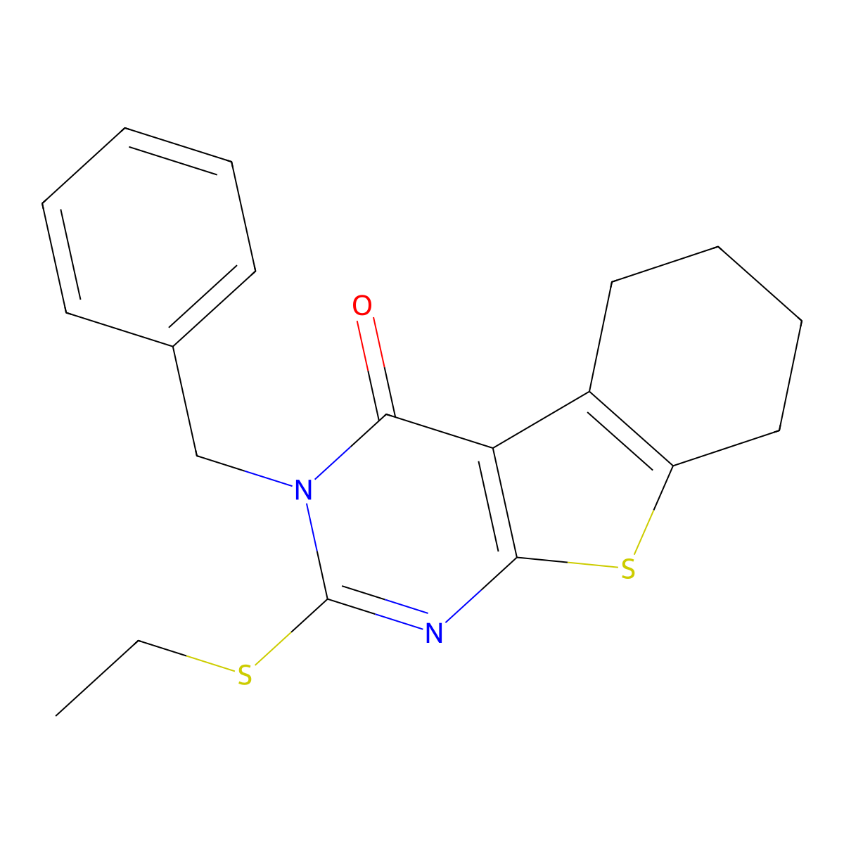 3-benzyl-2-(ethylsulfanyl)-5,6,7,8-tetrahydro[1]benzothieno[2,3-d]pyrimidin-4(3H)-one molecular structure, CAS 331964-36-4