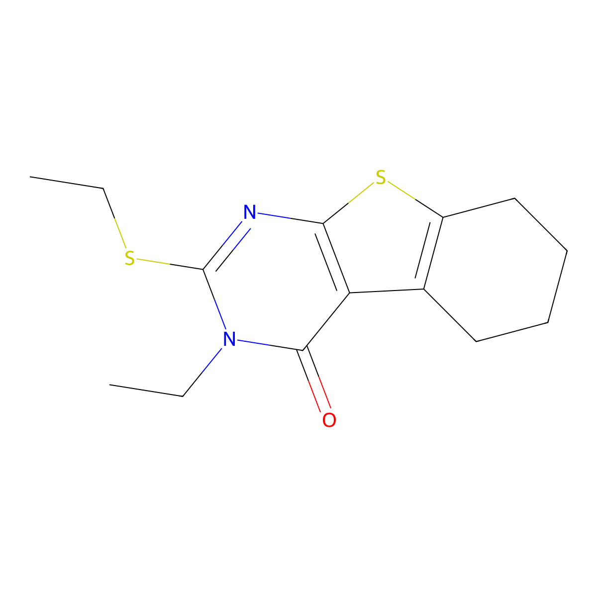 3-ethyl-2-(ethylsulfanyl)-5,6,7,8-tetrahydro[1]benzothieno[2,3-d]pyrimidin-4(3H)-one molecular structure, CAS 331964-38-6