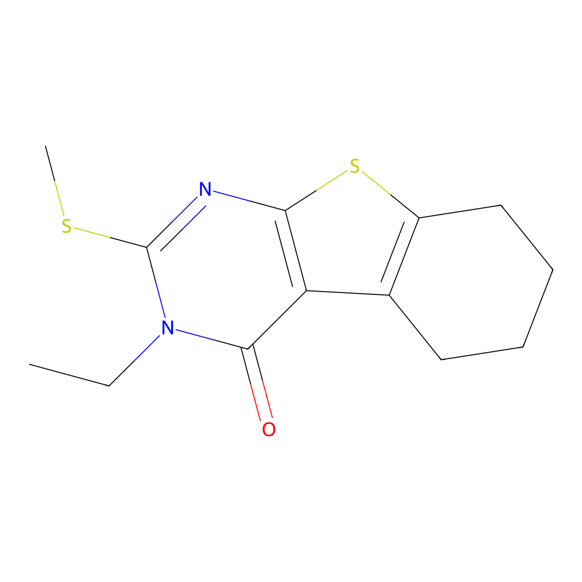 3-Ethyl-2-methylsulfanyl-5,6,7,8-tetrahydro-[1]benzothiolo[2,3-d]pyrimidin-4-one molecular structure, CAS 331964-39-7