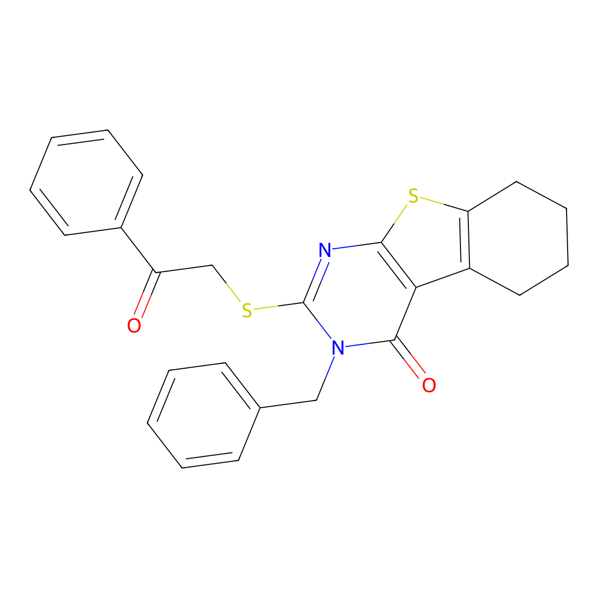 3-Benzyl-2-phenacylsulfanyl-5,6,7,8-tetrahydro-[1]benzothiolo[2,3-d]pyrimidin-4-one molecular structure, CAS 331964-41-1