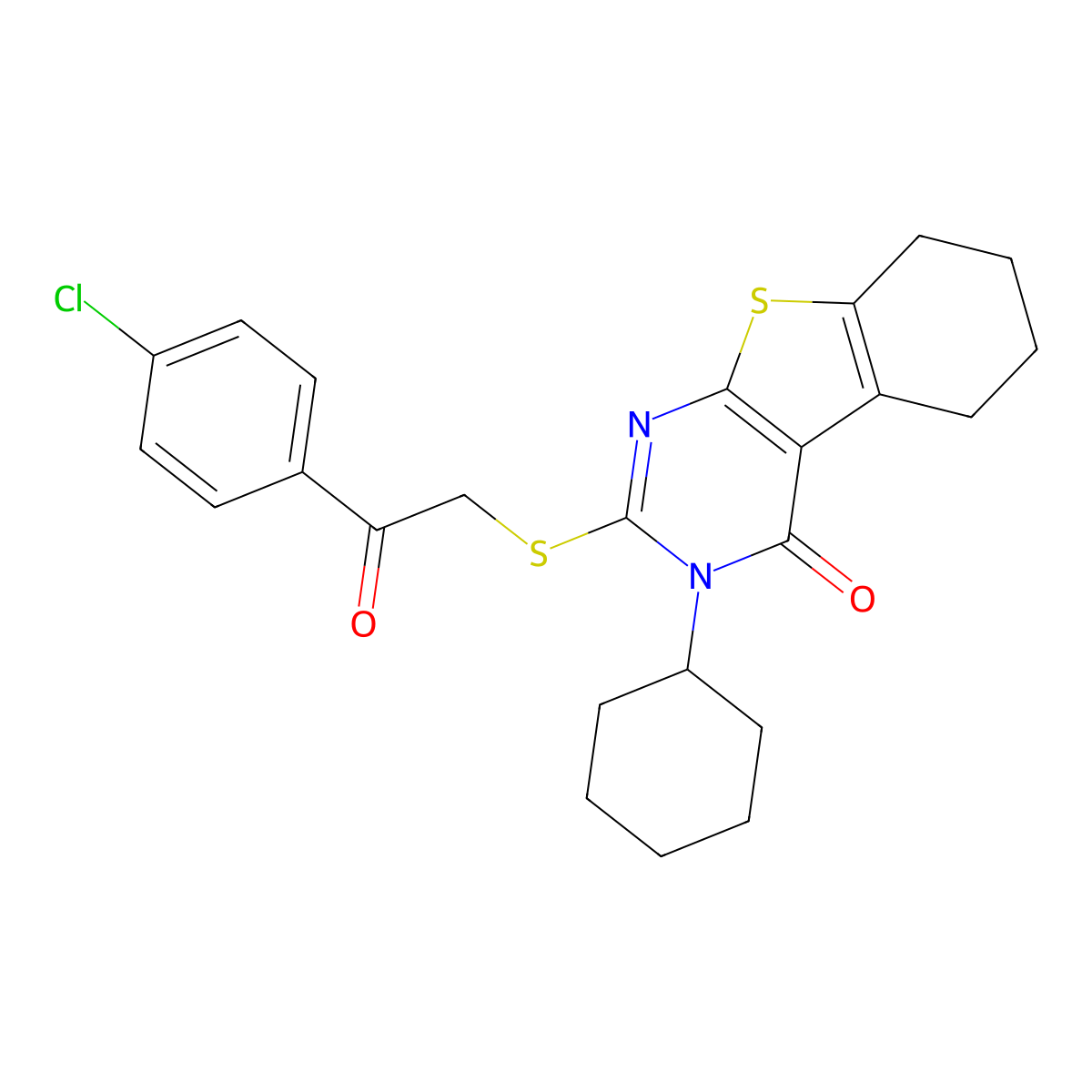 2-[2-(4-Chlorophenyl)-2-oxoethyl]sulfanyl-3-cyclohexyl-5,6,7,8-tetrahydro-[1]benzothiolo[2,3-d]pyrimidin-4-one molecular structure, CAS 331964-44-4