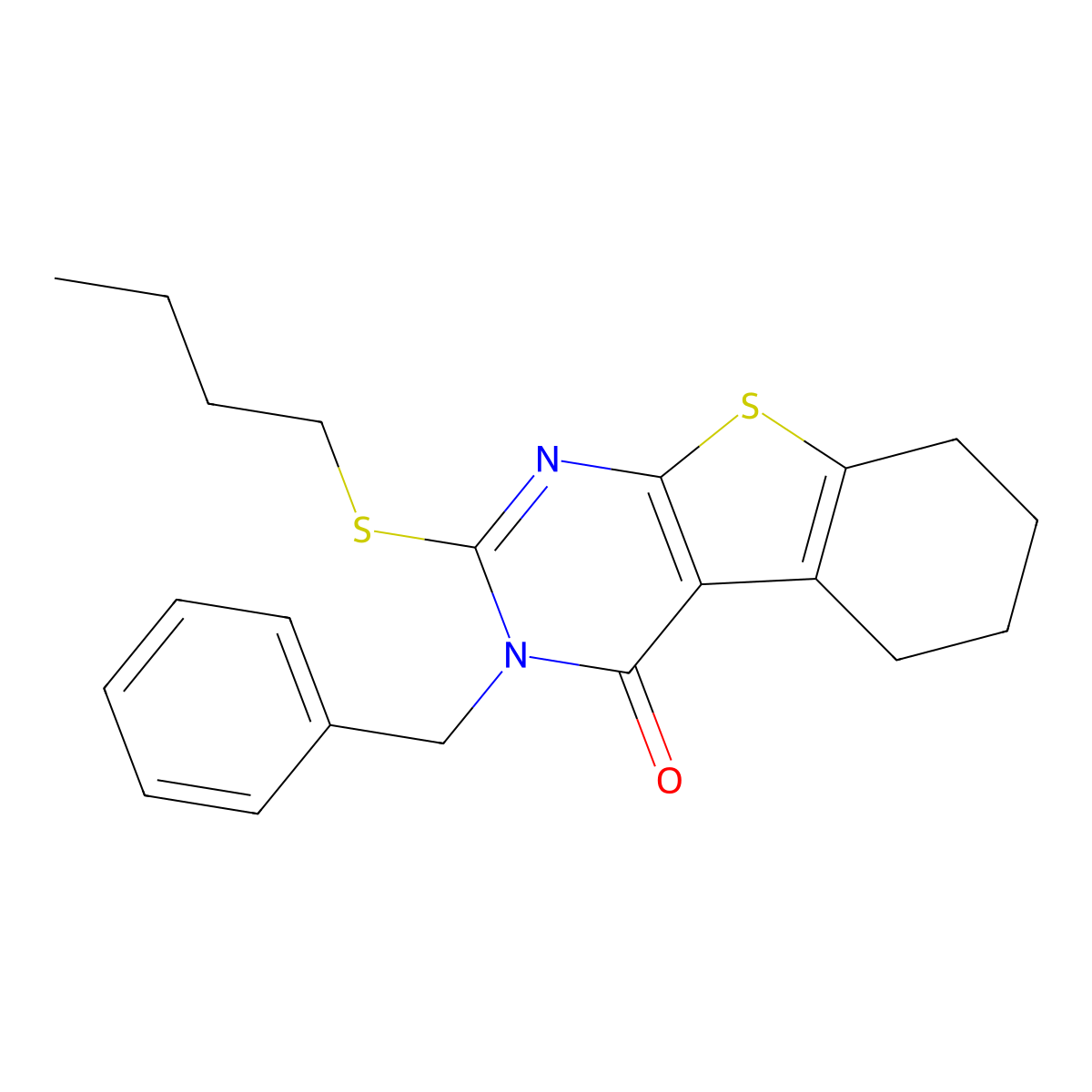 3-benzyl-2-(butylsulfanyl)-5,6,7,8-tetrahydro[1]benzothieno[2,3-d]pyrimidin-4(3H)-one molecular structure, CAS 331964-45-5