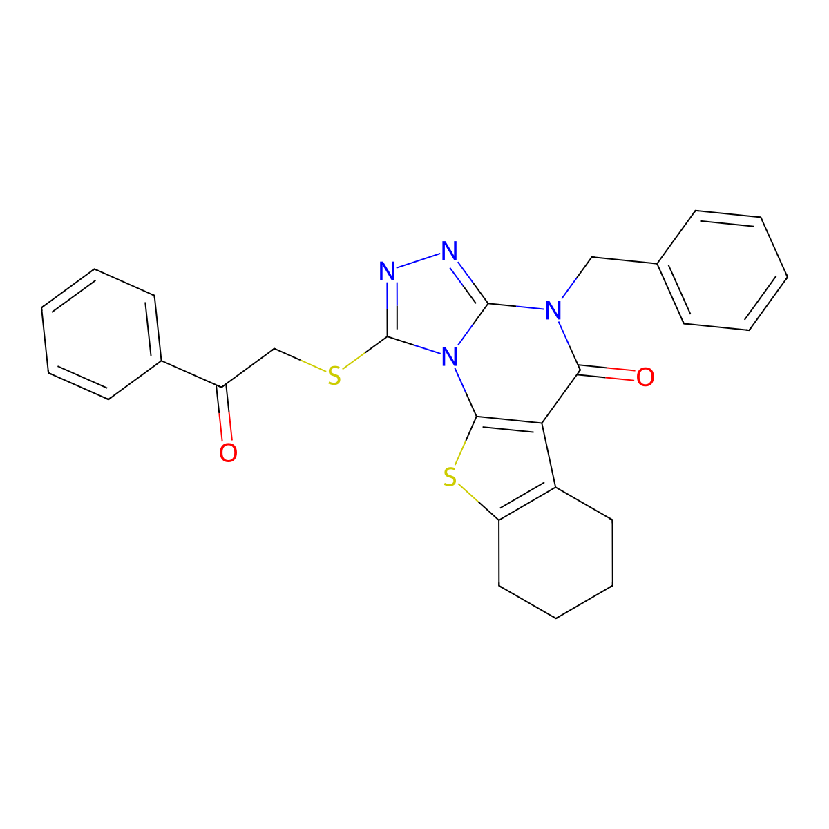 4-benzyl-1-[(2-oxo-2-phenylethyl)sulfanyl]-6,7,8,9-tetrahydro[1]benzothieno[3,2-e][1,2,4]triazolo[4,3-a]pyrimidin-5(4H)-one molecular structure, CAS 331964-54-6
