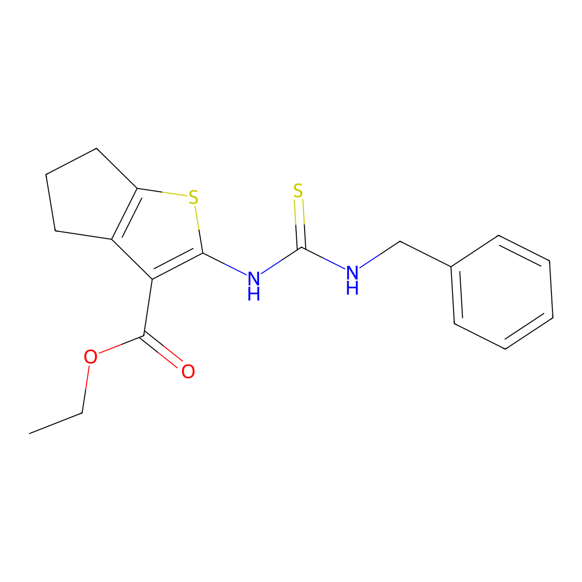 ethyl 2-(benzylcarbamothioylamino)-5,6-dihydro-4H-cyclopenta[b]thiophene-3-carboxylate molecular structure, CAS 331964-57-9