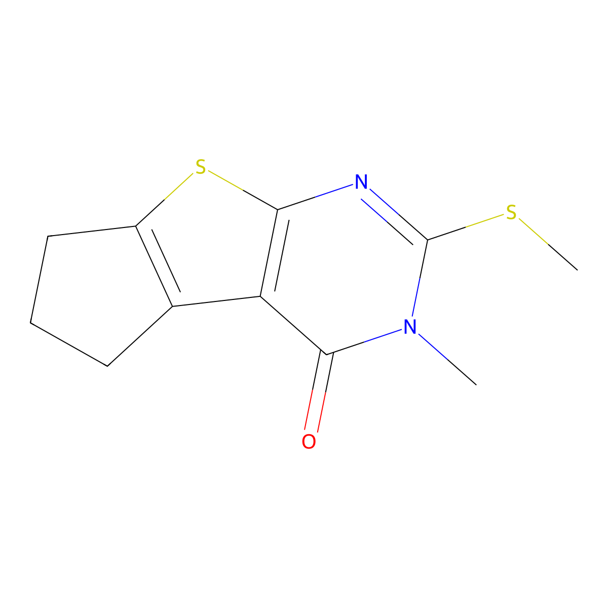 3-methyl-2-(methylsulfanyl)-3,5,6,7-tetrahydro-4H-cyclopenta[4,5]thieno[2,3-d]pyrimidin-4-one molecular structure, CAS 331964-60-4