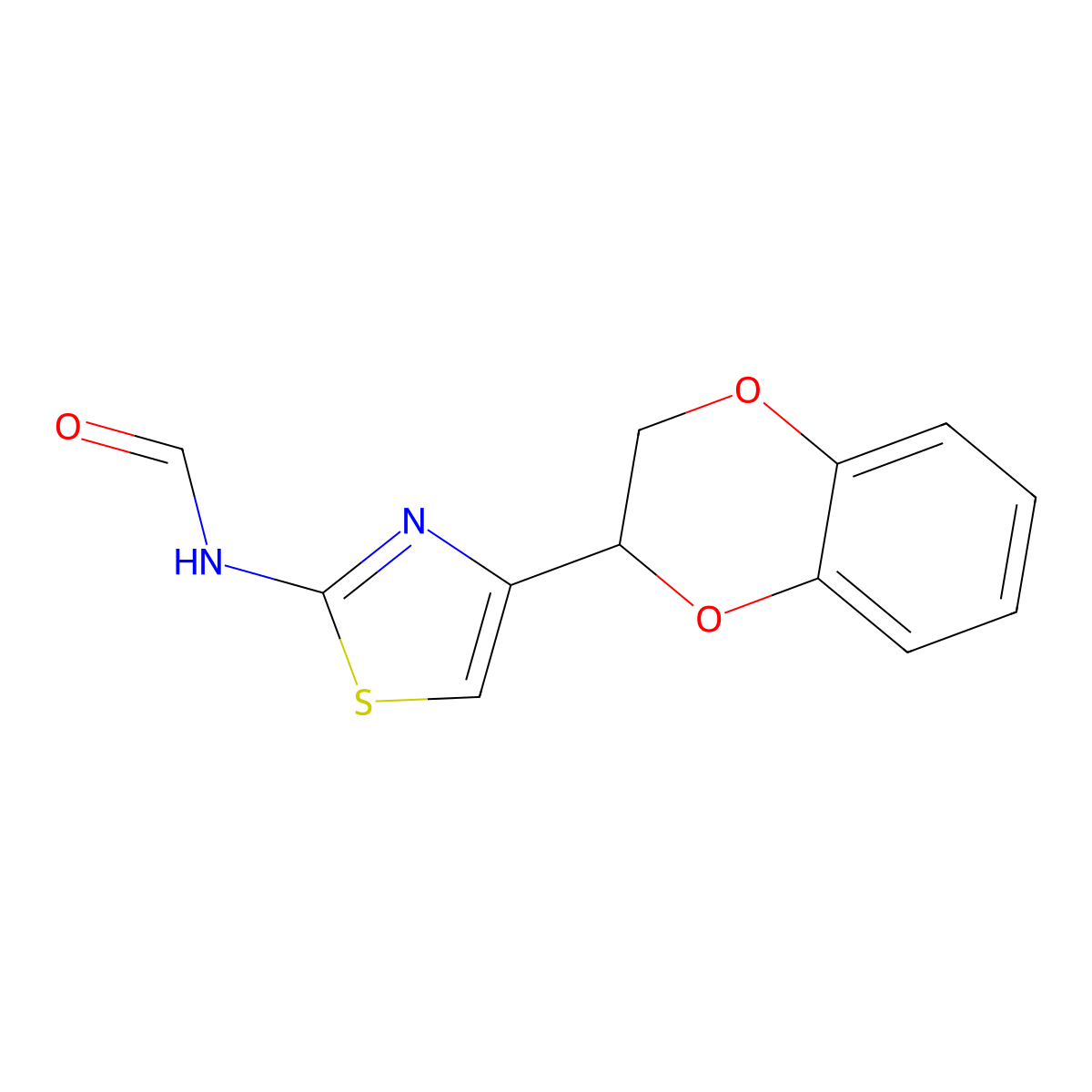 N-[4-(2,3-dihydro-1,4-benzodioxin-2-yl)-1,3-thiazol-2-yl]formamide molecular structure, CAS 331964-72-8