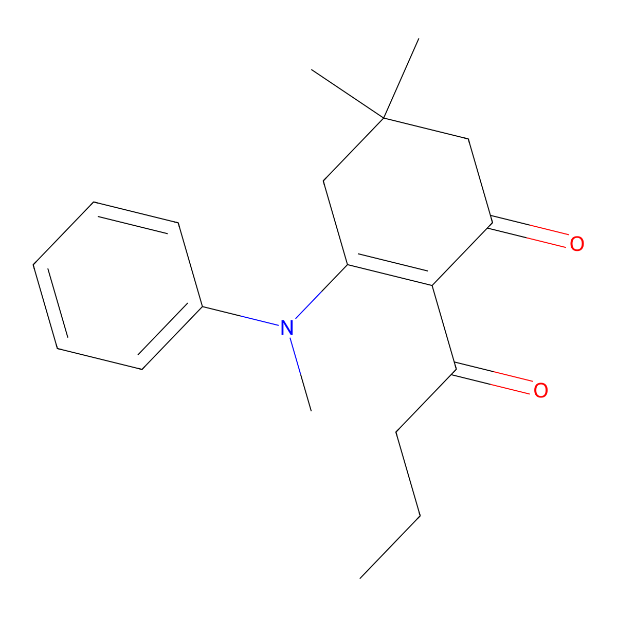 2-Butyryl-5,5-dimethyl-3-(methylanilino)-2-cyclohexen-1-one molecular structure, CAS 331965-78-7
