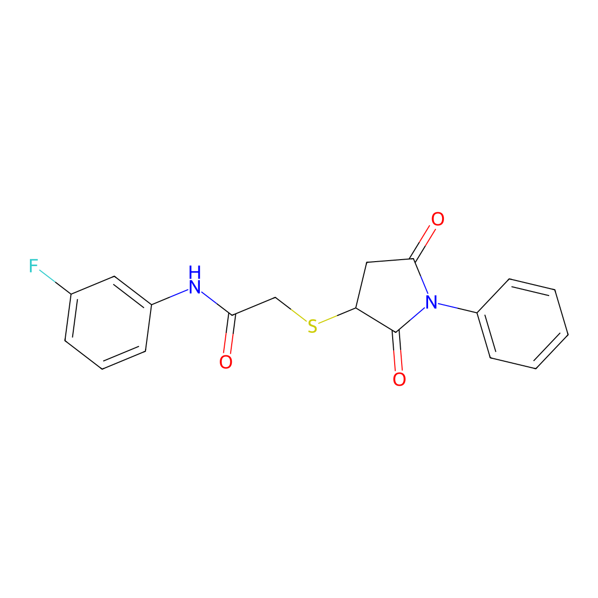 2-(2,5-dioxo-1-phenylpyrrolidin-3-yl)sulfanyl-N-(3-fluorophenyl)acetamide molecular structure, CAS 331966-15-5