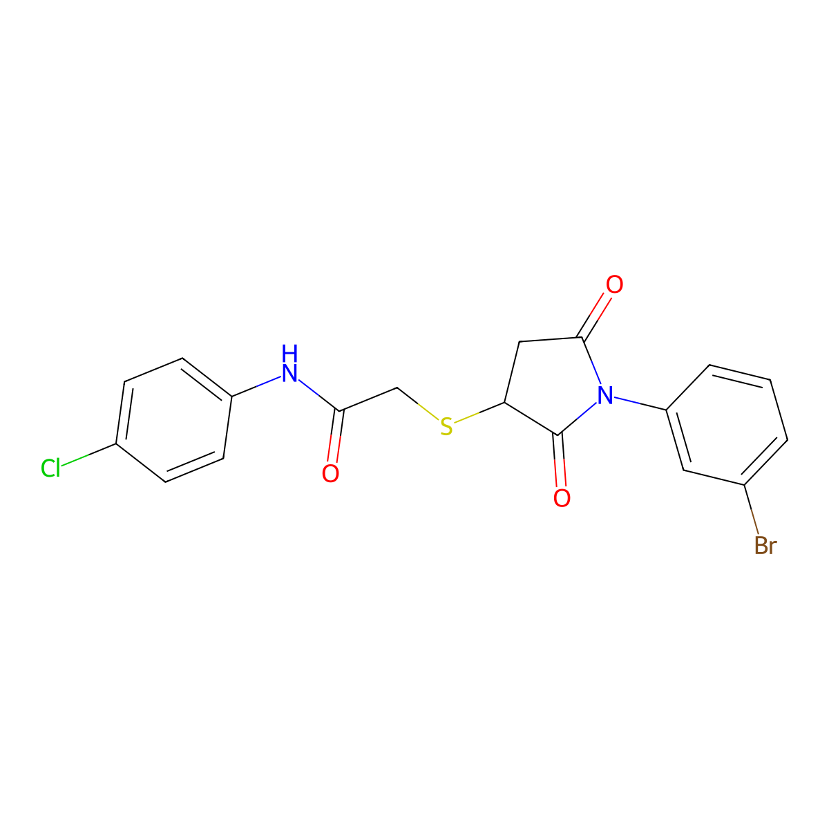 2-{[1-(3-bromophenyl)-2,5-dioxopyrrolidin-3-yl]sulfanyl}-N-(4-chlorophenyl)acetamide molecular structure, CAS 331966-20-2