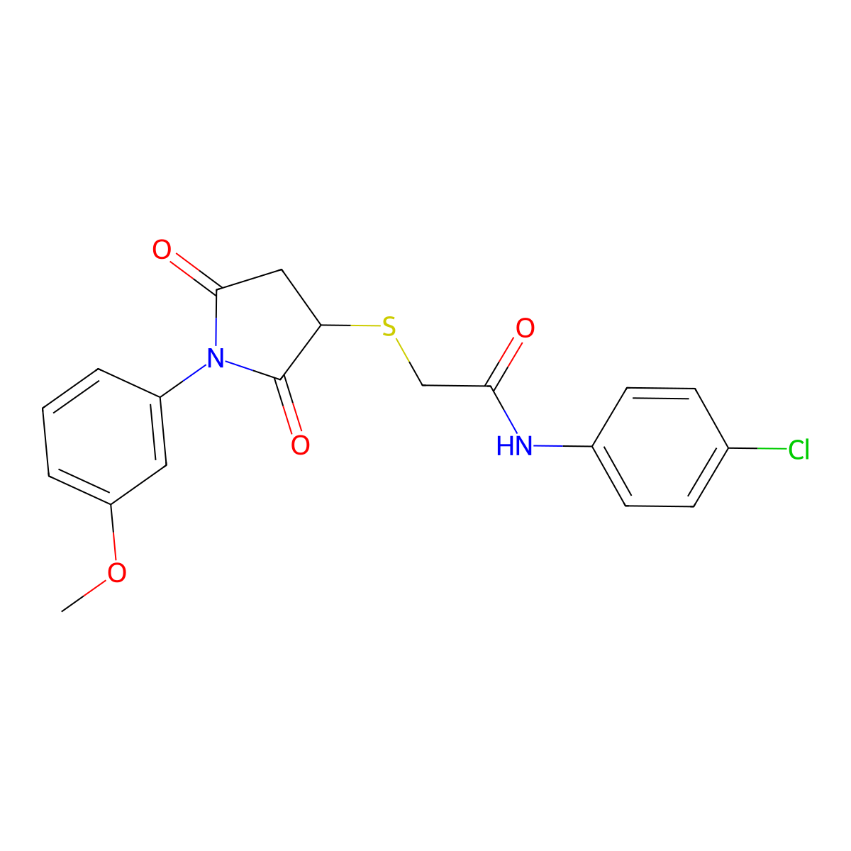 N-(4-chlorophenyl)-2-[1-(3-methoxyphenyl)-2,5-dioxopyrrolidin-3-yl]sulfanylacetamide molecular structure, CAS 331966-24-6