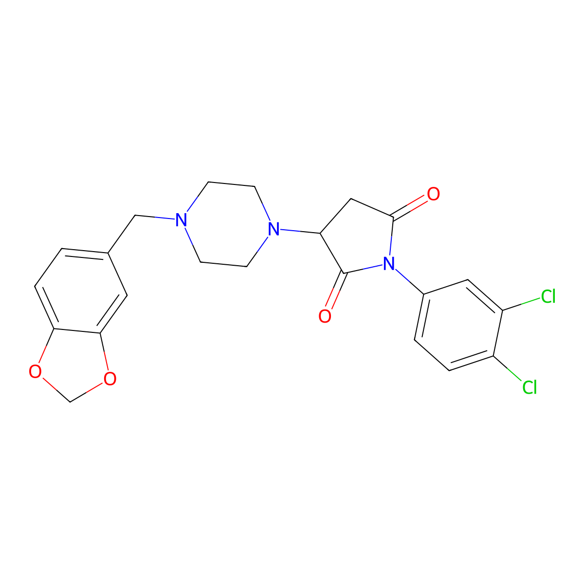 3-[4-(1,3-Benzodioxol-5-ylmethyl)piperazin-1-yl]-1-(3,4-dichlorophenyl)pyrrolidine-2,5-dione molecular structure, CAS 331966-35-9