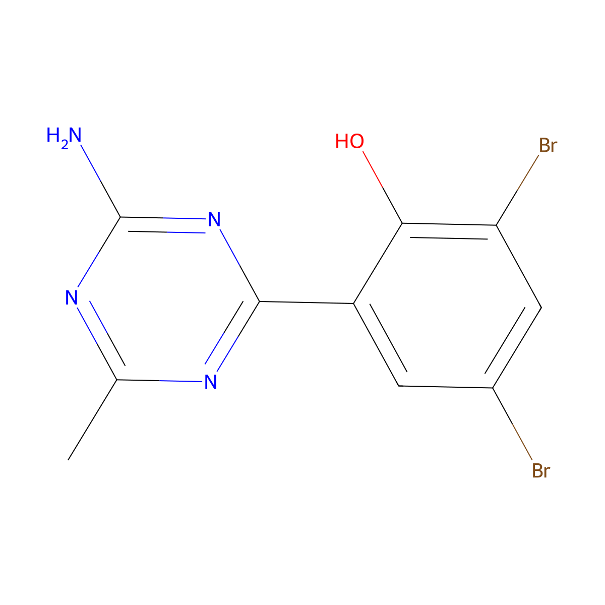 2-(4-Amino-6-methyl-1,3,5-triazin-2-yl)-4,6-dibromophenol molecular structure, CAS 331967-52-3