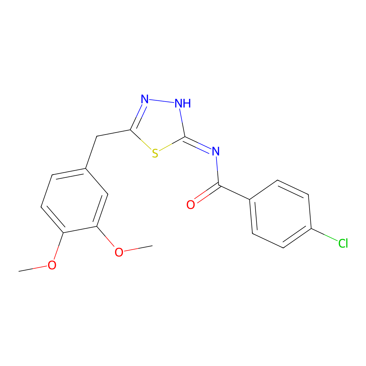 4-chloro-N-[5-[(3,4-dimethoxyphenyl)methyl]-1,3,4-thiadiazol-2-yl]benzamide molecular structure, CAS 331967-70-5