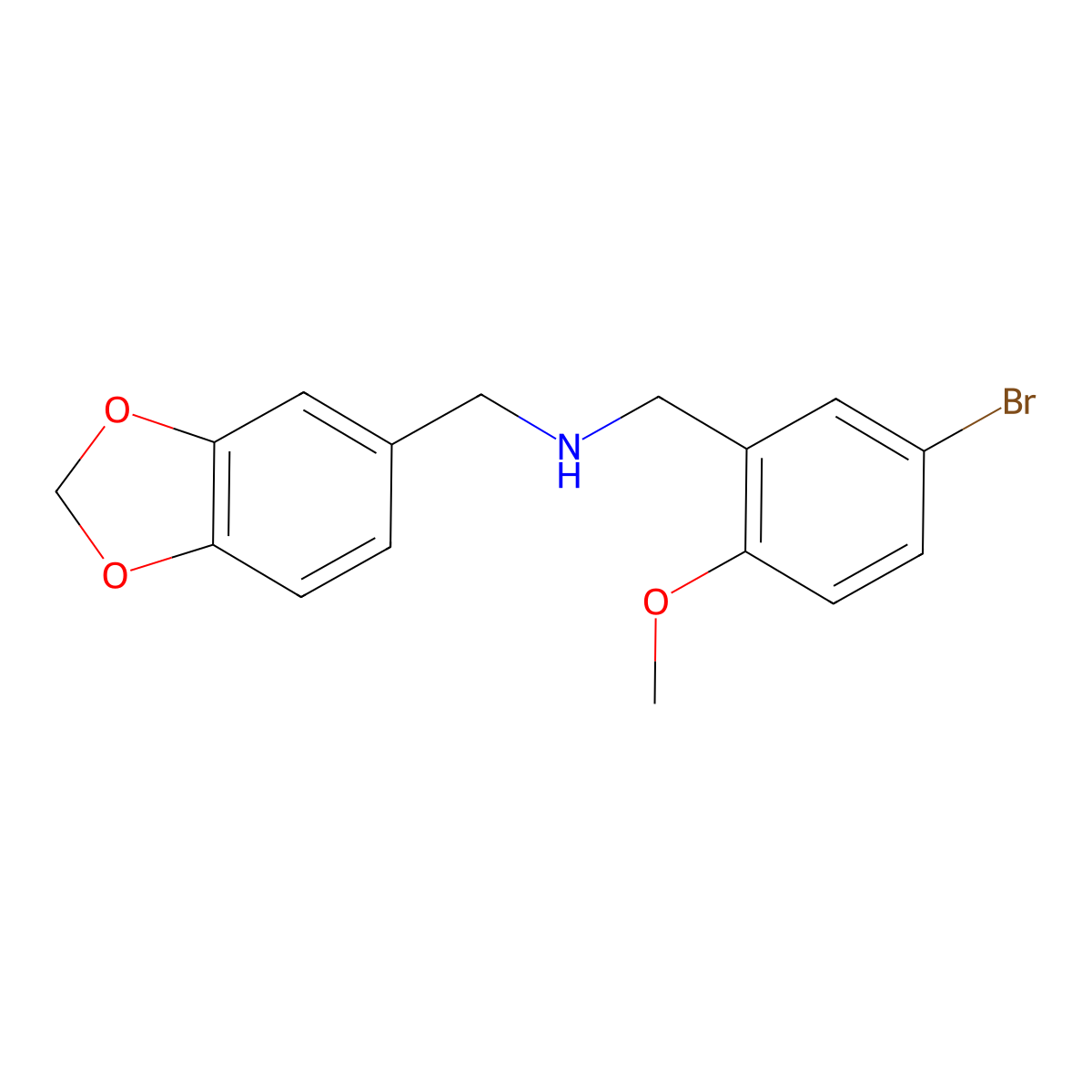 Benzo[1,3]dioxol-5-ylmethyl-(5-bromo-2-methoxy-benzyl)-amine molecular structure, CAS 331970-92-4