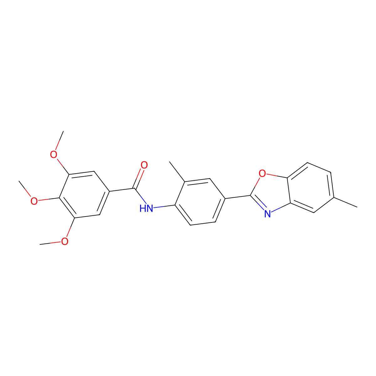 3,4,5-trimethoxy-N-[2-methyl-4-(5-methyl-1,3-benzoxazol-2-yl)phenyl]benzamide molecular structure, CAS 331971-60-9