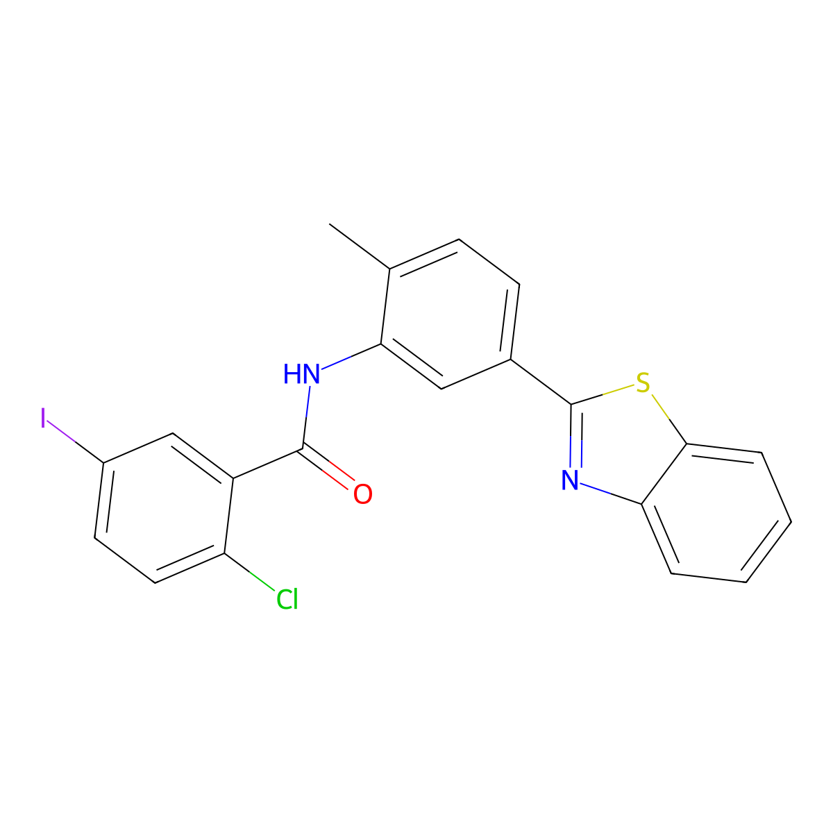 N-[5-(1,3-benzothiazol-2-yl)-2-methylphenyl]-2-chloro-5-iodobenzamide molecular structure, CAS 331971-75-6