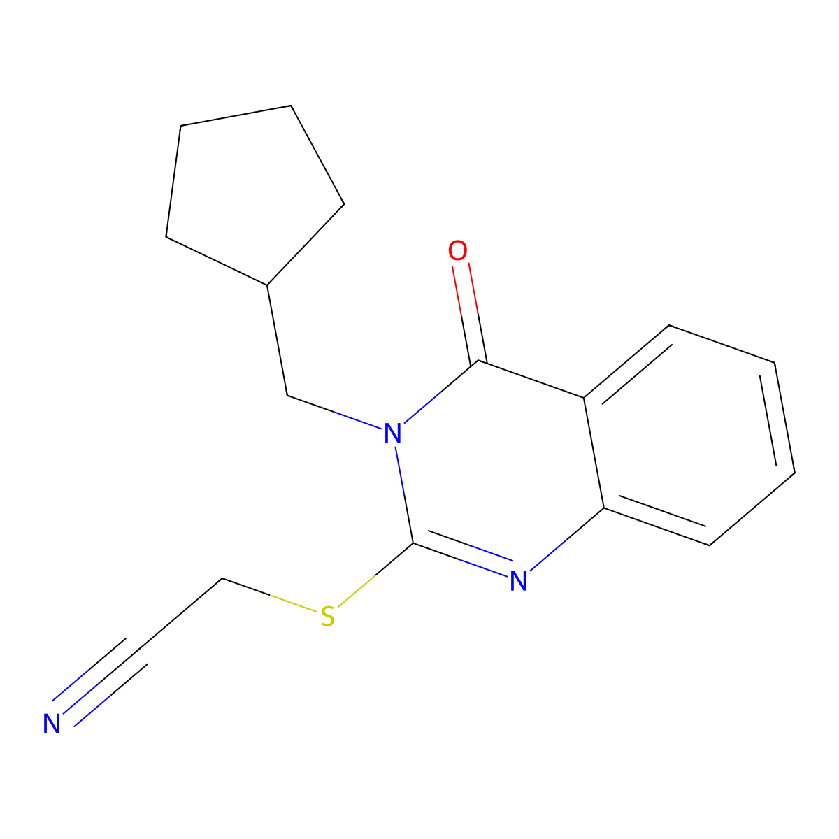 2-[3-(Cyclopentylmethyl)-4-oxoquinazolin-2-yl]sulfanylacetonitrile molecular structure, CAS 331971-98-3