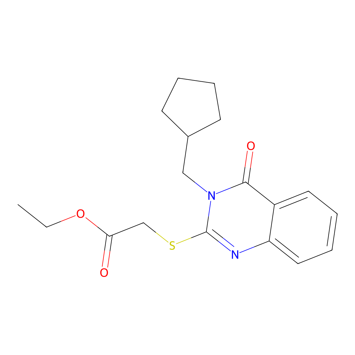 Ethyl 2-[3-(cyclopentylmethyl)-4-oxoquinazolin-2-yl]sulfanylacetate molecular structure, CAS 331972-06-6