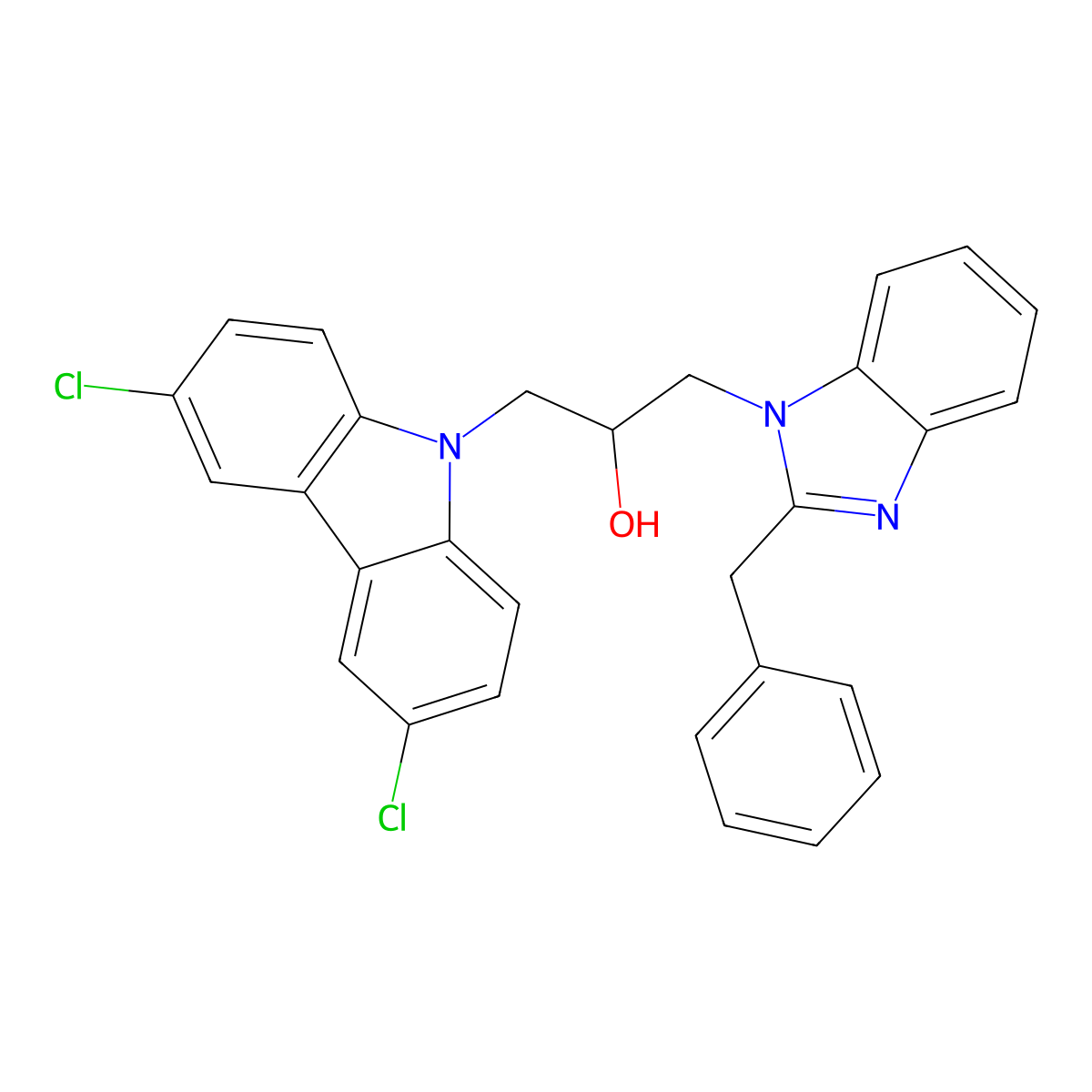 1-(2-Benzylbenzimidazol-1-yl)-3-(3,6-dichlorocarbazol-9-yl)propan-2-ol molecular structure, CAS 331972-31-7