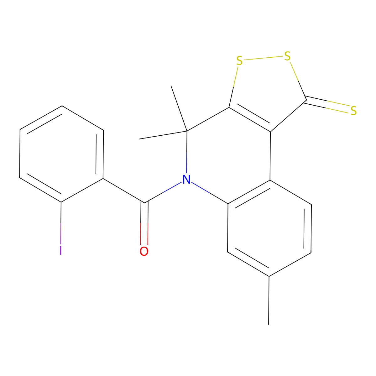 (2-iodophenyl)(4,4,7-trimethyl-1-thioxo-1,4-dihydro-5H-[1,2]dithiolo[3,4-c]quinolin-5-yl)methanone molecular structure, CAS 331973-34-3