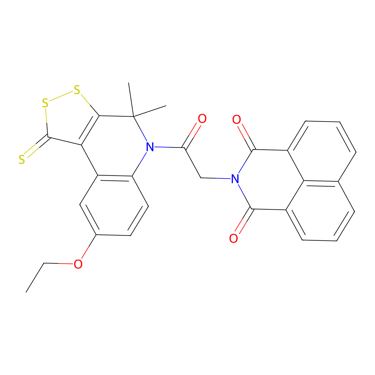 2-[2-(8-ethoxy-4,4-dimethyl-1-thioxo-1,4-dihydro-5H-[1,2]dithiolo[3,4-c]quinolin-5-yl)-2-oxoethyl]-1H-benzo[de]isoquinoline-1,3(2H)-dione molecular structure, CAS 331973-50-3
