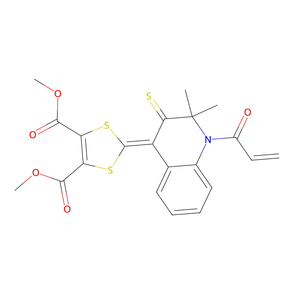 dimethyl 2-(1-acryloyl-2,2-dimethyl-3-thioxo-2,3-dihydro-4(1H)-quinolinylidene)-1,3-dithiole-4,5-dicarboxylate molecular structure, CAS 331973-65-0