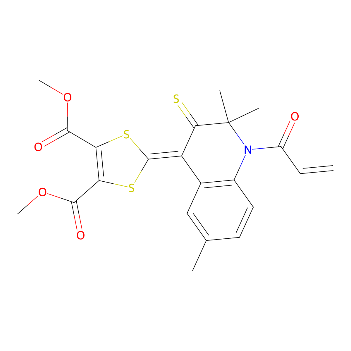 dimethyl 2-(1-acryloyl-2,2,6-trimethyl-3-thioxo-2,3-dihydroquinolin-4(1H)-ylidene)-1,3-dithiole-4,5-dicarboxylate molecular structure, CAS 331973-66-1