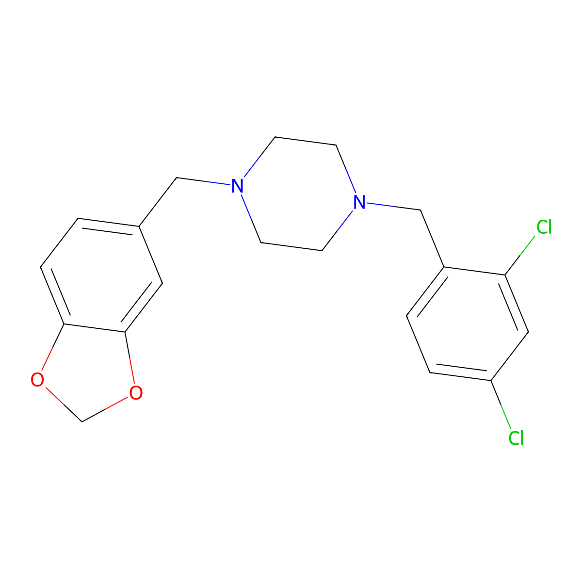 1-(1,3-Benzodioxol-5-ylmethyl)-4-(2,4-dichlorobenzyl)piperazine molecular structure, CAS 331976-58-0