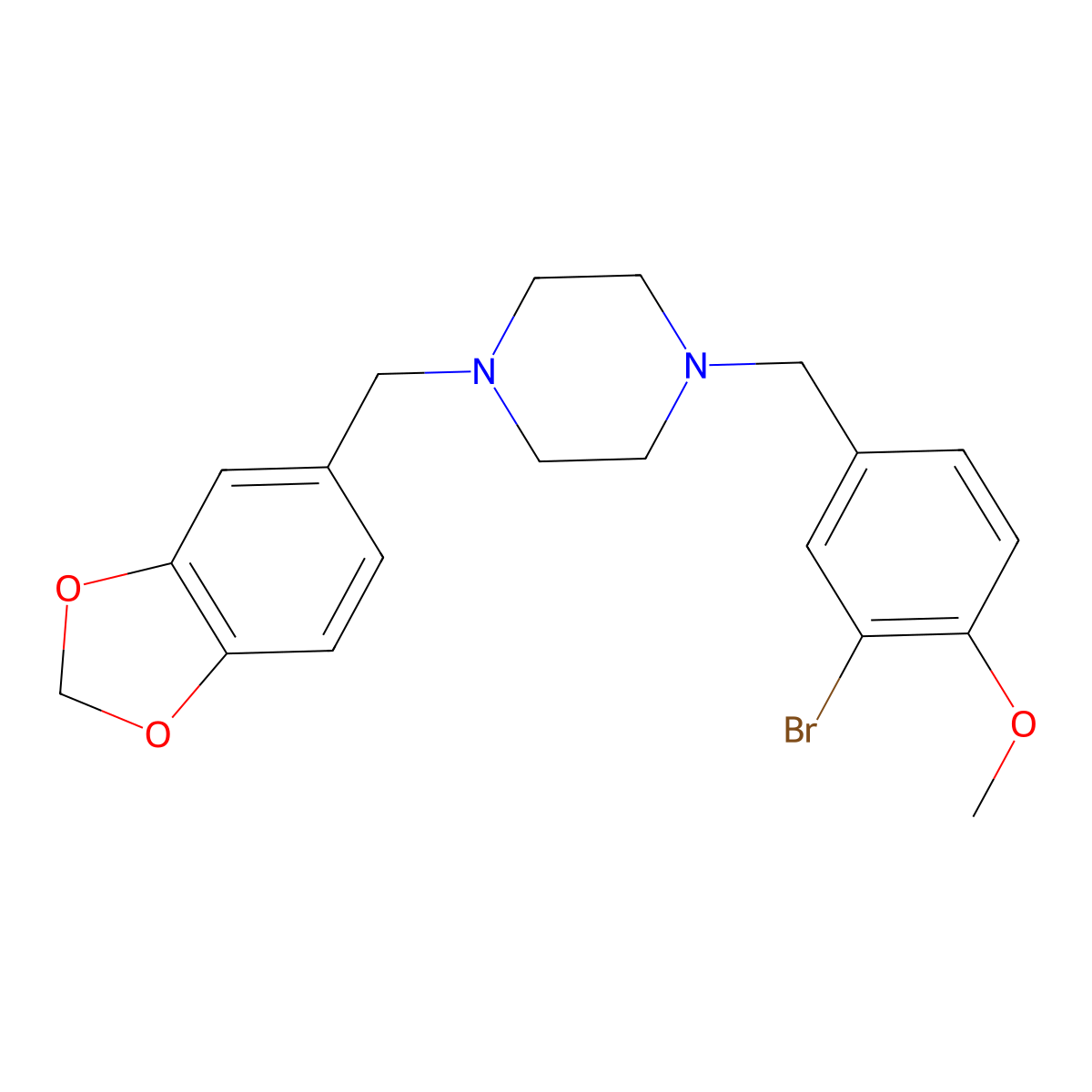 1-(1,3-Benzodioxol-5-ylmethyl)-4-(3-bromo-4-methoxybenzyl)piperazine molecular structure, CAS 331977-00-5