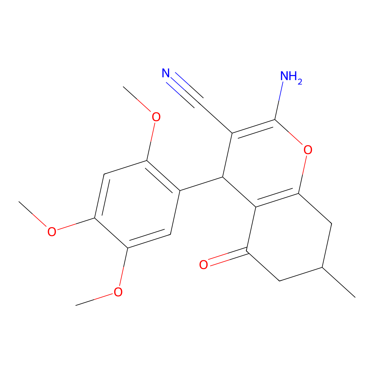 2-Amino-7-methyl-5-oxo-4-(2,4,5-trimethoxyphenyl)-4,6,7,8-tetrahydro-1-benzopyran-3-carbonitrile molecular structure, CAS 331977-39-0