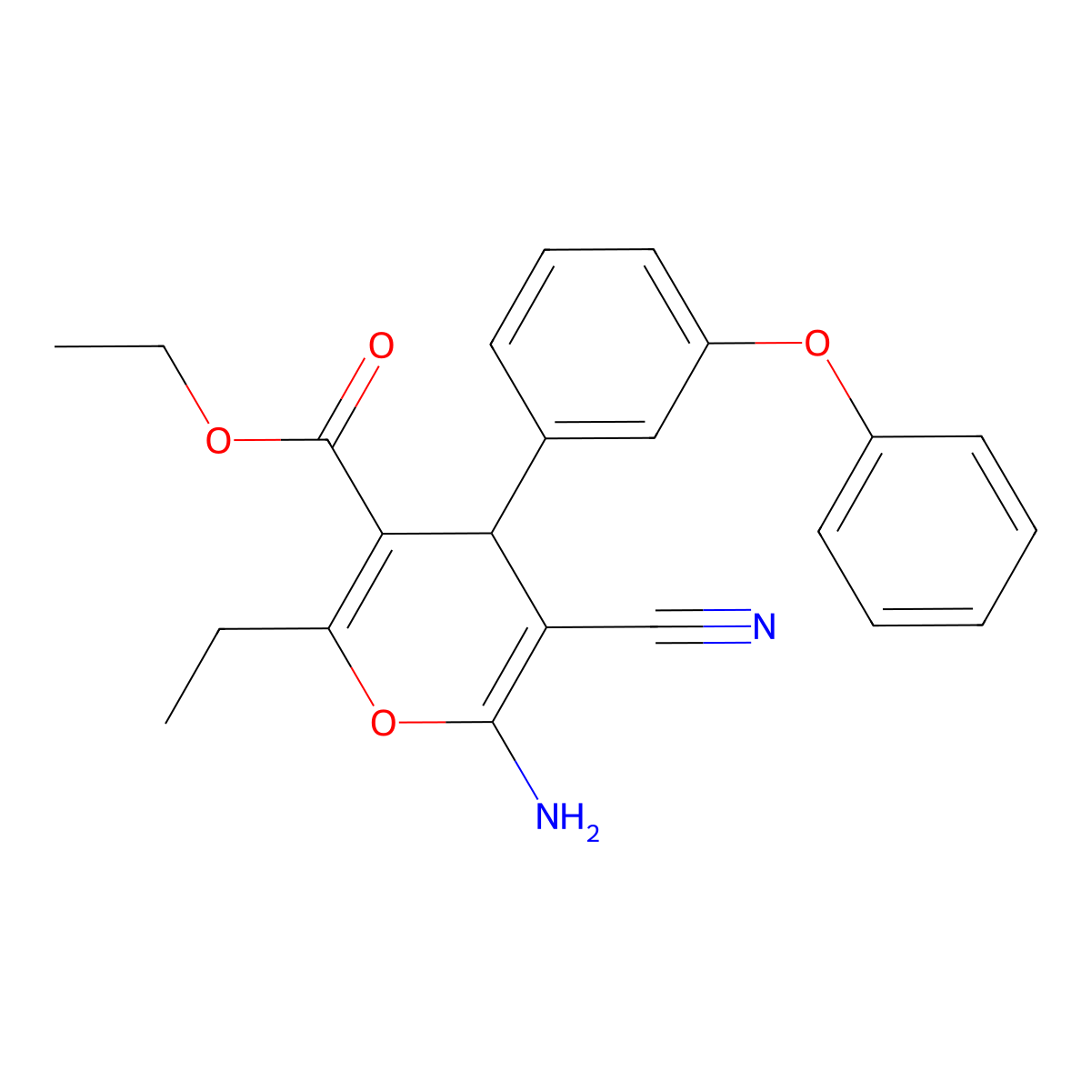 ethyl 6-amino-5-cyano-2-ethyl-4-(3-phenoxyphenyl)-4H-pyran-3-carboxylate molecular structure, CAS 331977-43-6