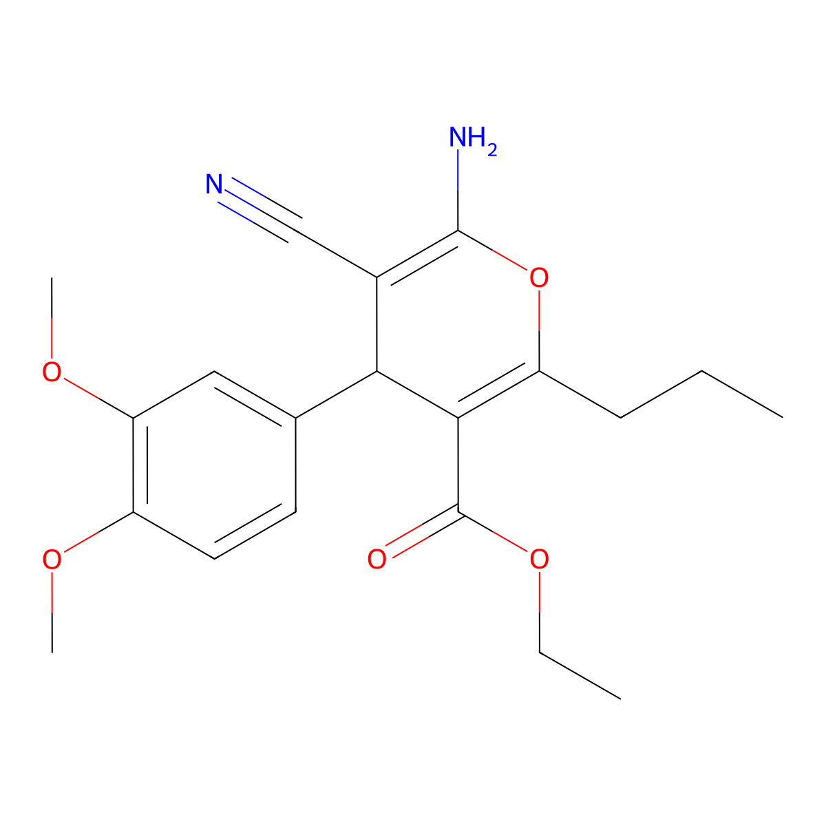 ethyl 6-amino-5-cyano-4-(3,4-dimethoxyphenyl)-2-propyl-4H-pyran-3-carboxylate molecular structure, CAS 331977-47-0