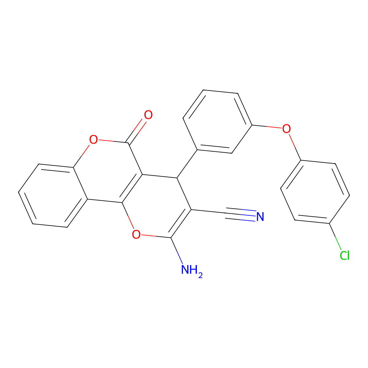 2-amino-4-[3-(4-chlorophenoxy)phenyl]-5-oxo-4H-pyrano[3,2-c]chromene-3-carbonitrile molecular structure, CAS 331977-55-0