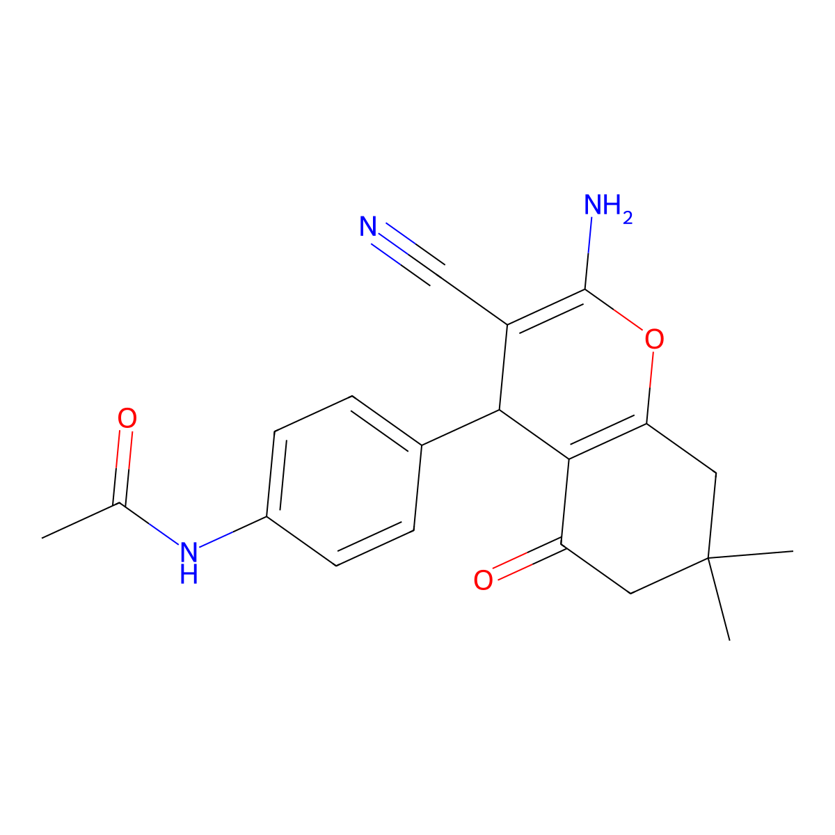 N-[4-(2-amino-3-cyano-7,7-dimethyl-5-oxo-5,6,7,8-tetrahydro-4H-chromen-4-yl)phenyl]acetamide molecular structure, CAS 331977-64-1