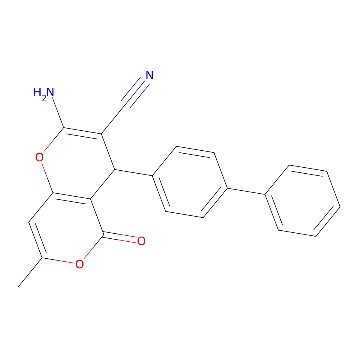 2-amino-7-methyl-5-oxo-4-(4-phenylphenyl)-4H-pyrano[3,2-c]pyran-3-carbonitrile molecular structure, CAS 331977-67-4