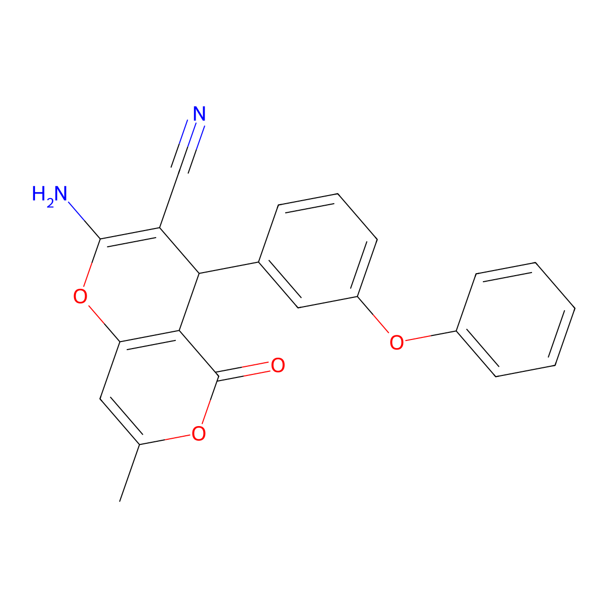 2-amino-7-methyl-5-oxo-4-(3-phenoxyphenyl)-4H-pyrano[3,2-c]pyran-3-carbonitrile molecular structure, CAS 331977-74-3