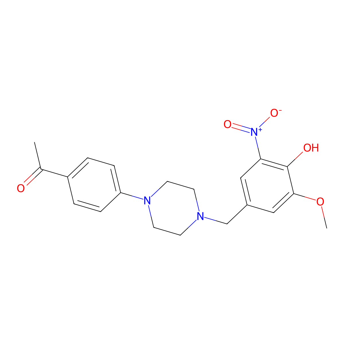 1-[4-[4-[(4-Hydroxy-3-methoxy-5-nitrophenyl)methyl]-1-piperazinyl]phenyl]ethanone molecular structure, CAS 331978-25-7