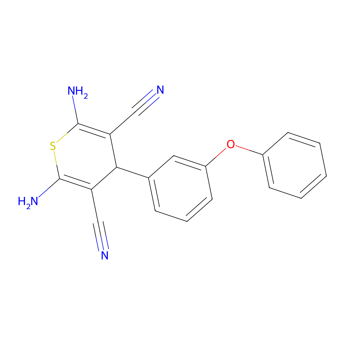 2,6-diamino-4-(3-phenoxyphenyl)-4H-thiopyran-3,5-dicarbonitrile molecular structure, CAS 331979-22-7