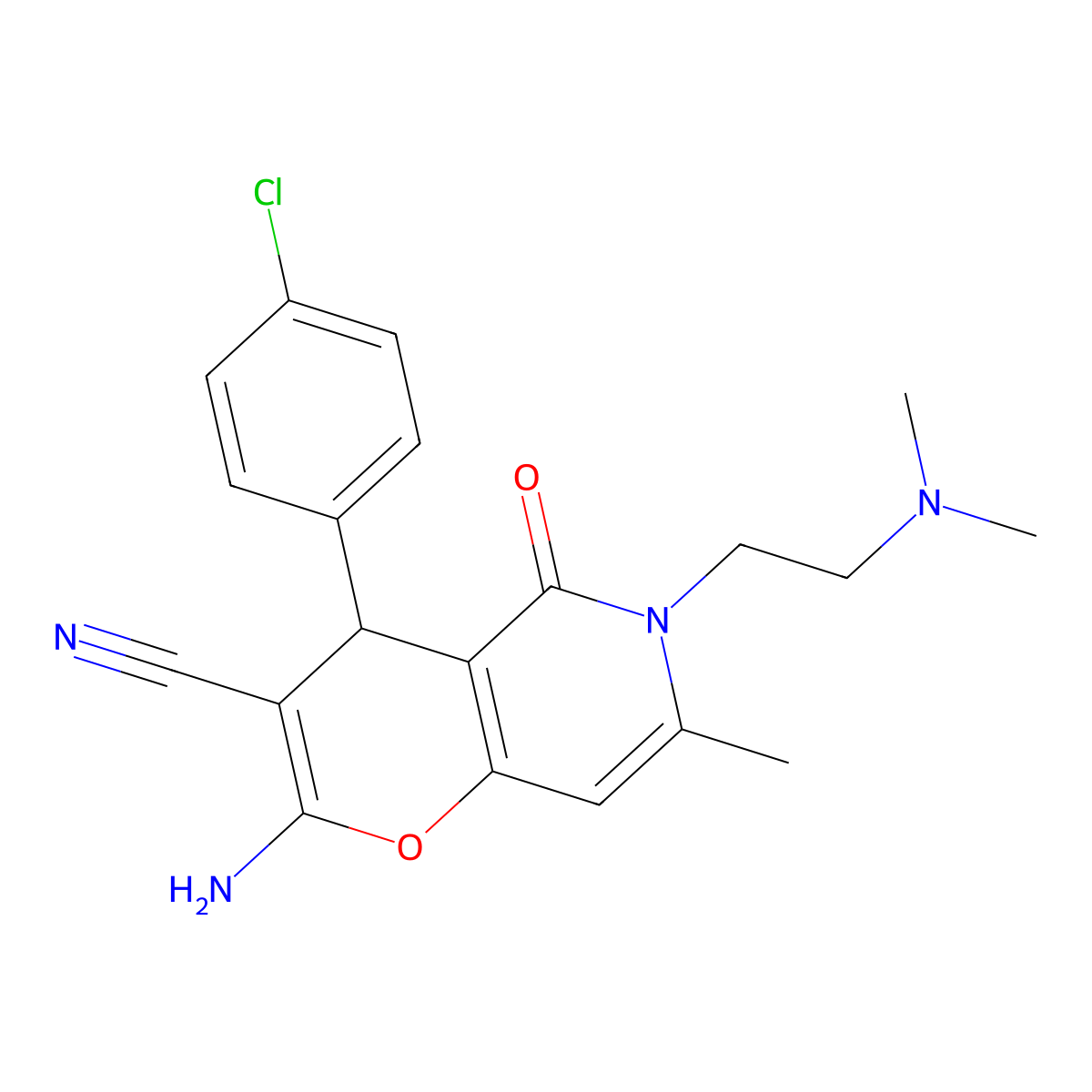 2-amino-4-(4-chlorophenyl)-6-[2-(dimethylamino)ethyl]-7-methyl-5-oxo-5,6-dihydro-4H-pyrano[3,2-c]pyridine-3-carbonitrile molecular structure, CAS 331979-26-1