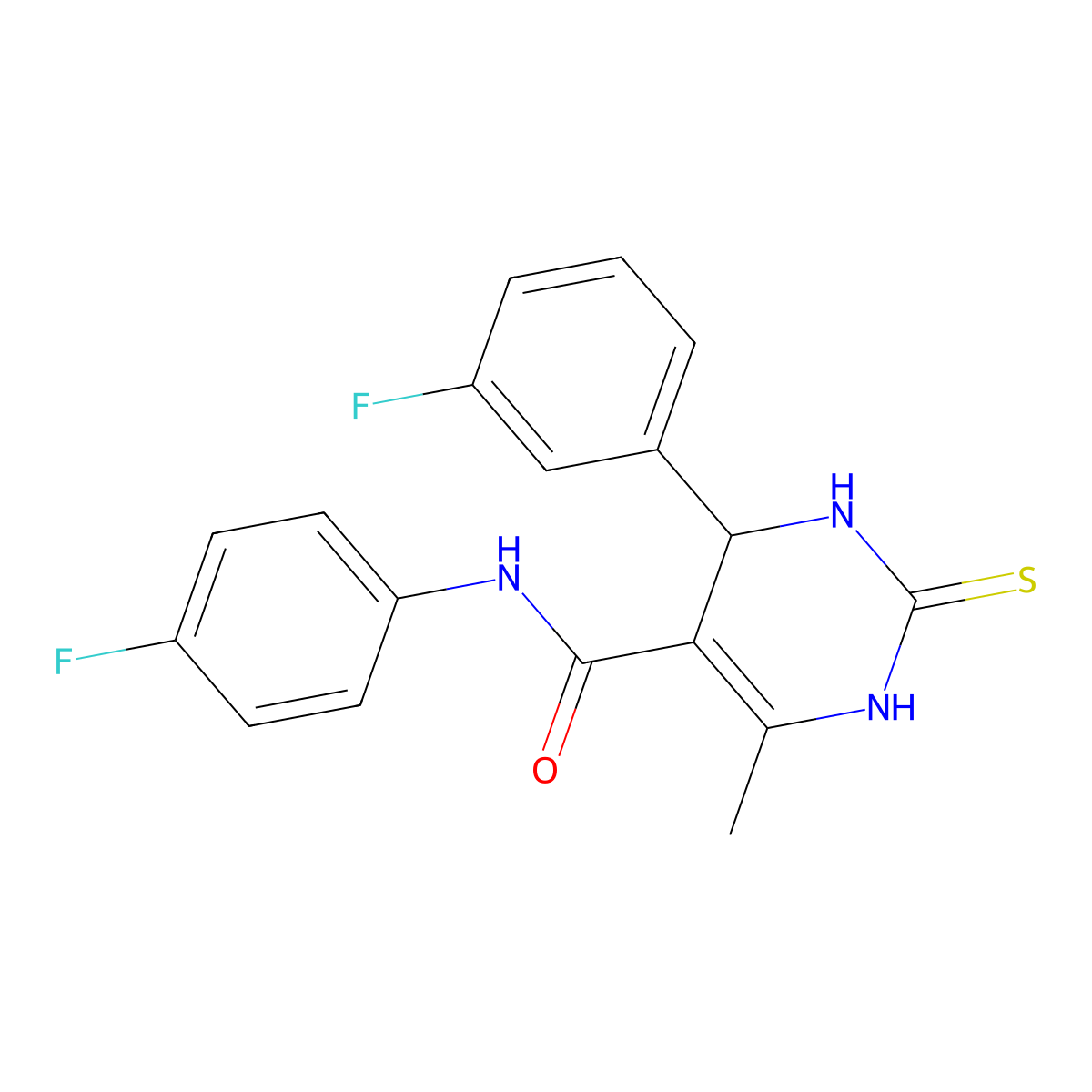 4-(3-fluorophenyl)-N-(4-fluorophenyl)-6-methyl-2-sulfanylidene-3,4-dihydro-1H-pyrimidine-5-carboxamide molecular structure, CAS 331979-51-2