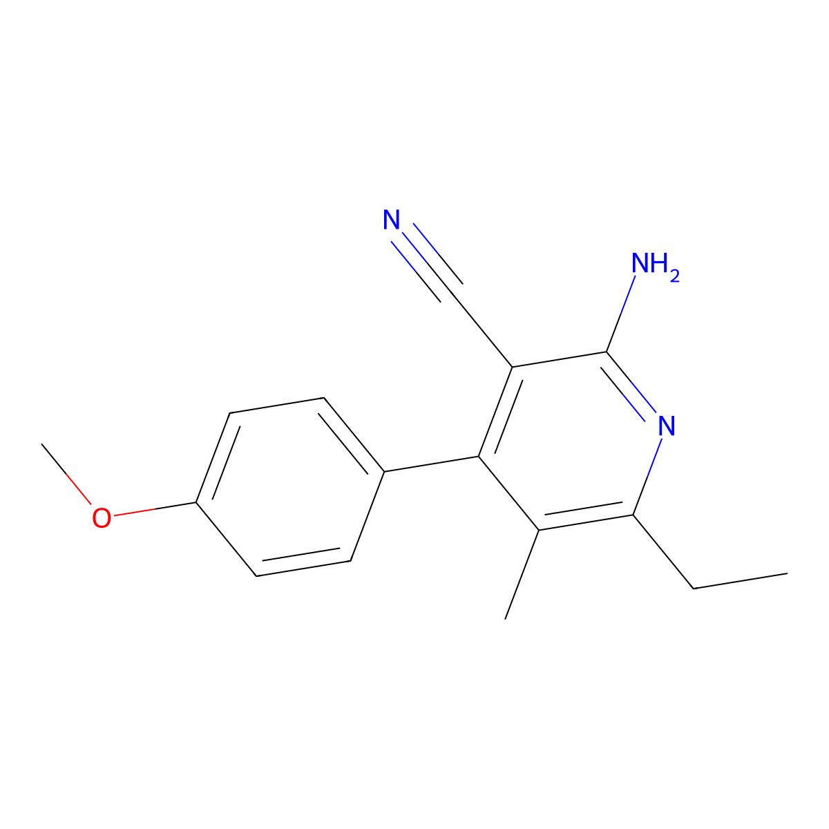 2-Amino-6-ethyl-4-(4-methoxyphenyl)-5-methylpyridine-3-carbonitrile molecular structure, CAS 331979-86-3