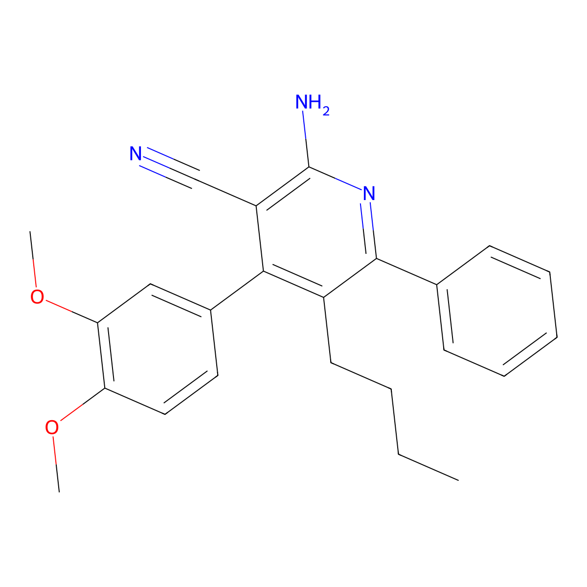 2-Amino-5-butyl-4-(3,4-dimethoxyphenyl)-6-phenylnicotinonitrile molecular structure, CAS 331980-19-9
