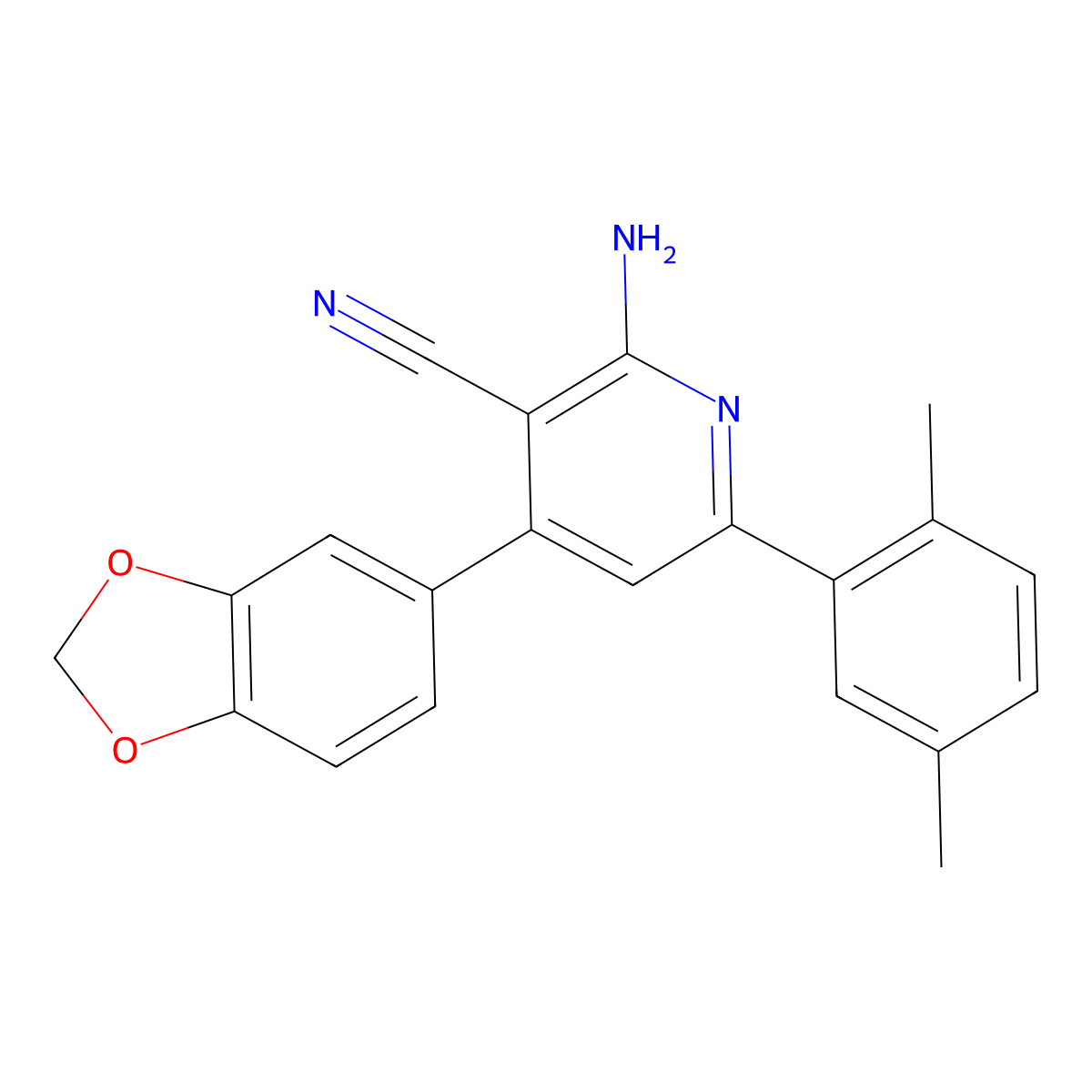 2-Amino-4-(benzo[d][1,3]dioxol-5-yl)-6-(2,5-dimethylphenyl)nicotinonitrile molecular structure, CAS 331981-35-2