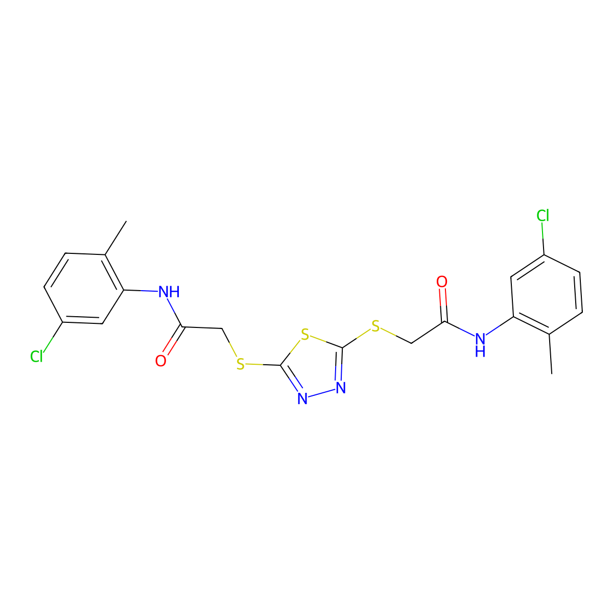 2-[(5-{[2-(5-chloro-2-methylanilino)-2-oxoethyl]sulfanyl}-1,3,4-thiadiazol-2-yl)sulfanyl]-N-(5-chloro-2-methylphenyl)acetamide molecular structure, CAS 331981-85-2