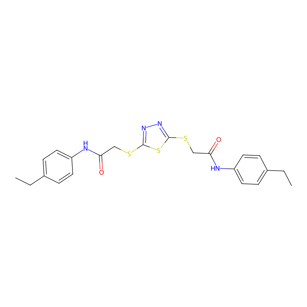 2-[[5-[2-(4-ethylanilino)-2-oxoethyl]sulfanyl-1,3,4-thiadiazol-2-yl]sulfanyl]-N-(4-ethylphenyl)acetamide molecular structure, CAS 331981-90-9